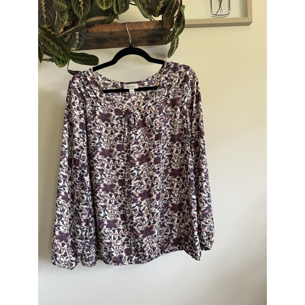 Dressbarn Floral Paisley Blouse Women's Size L Long Sleeve Peasant Top Purple